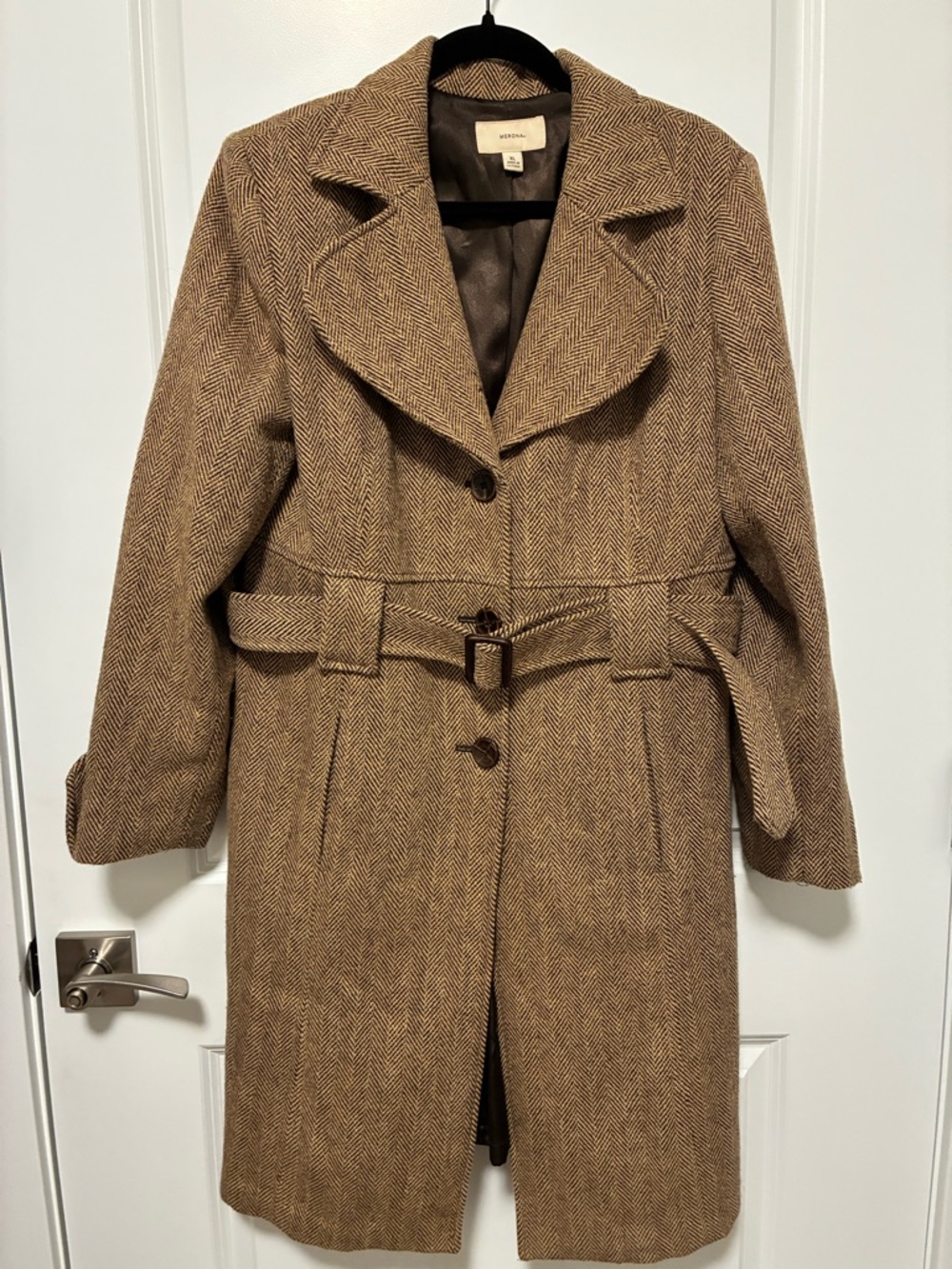 Merona Tan Herringbone Belted Trench Coat